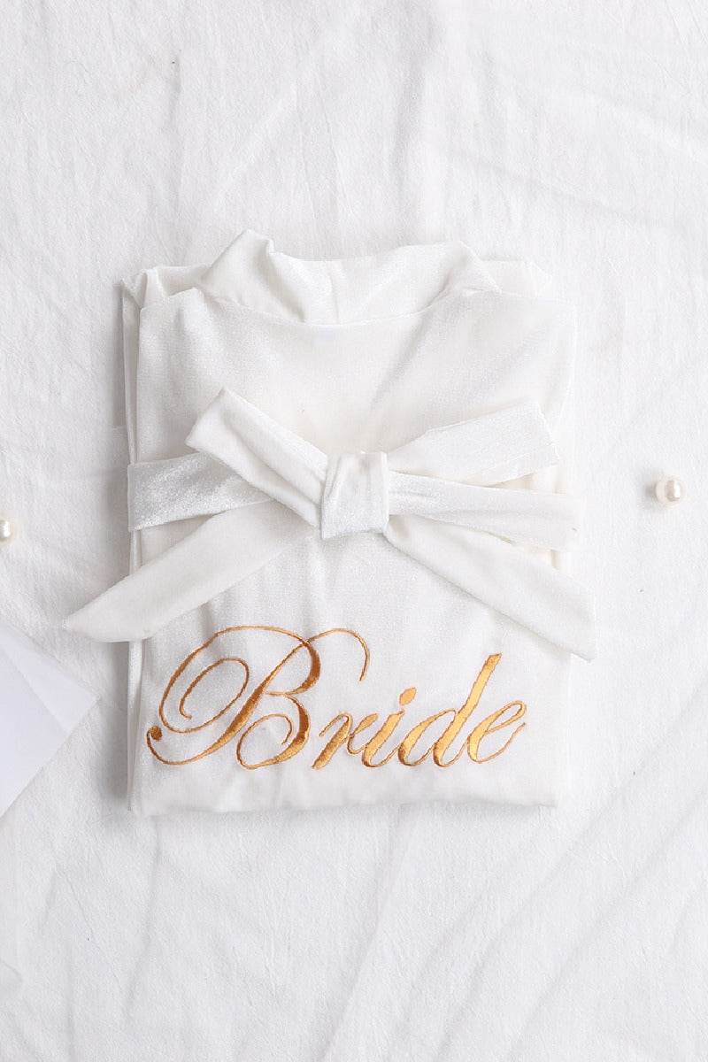 Velvet Knee Length Robe For Bride 600279553765 - COCOMELODY